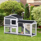 Wooden Rabbit Hutch and Run with Elevated House, Ramp, Asphalt Roof and Slide-Out Trays – 157 x 53 x 93cm