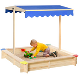 Outsunny Kids Wooden Cabana Sandbox with Bench & Adjustable Canopy – Outdoor Sandpit Playset, EN71 Certified