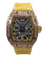 Longbo Gents Quartz Skeleton Watch with Clear Dial and Yellow Rubber Strap – Rose Bling Fashion Wrist Watch