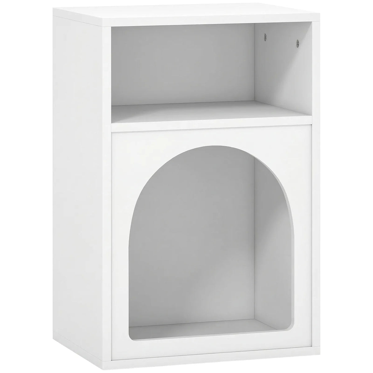 HOMCOM Narrow Bedside Table with 2 Open Compartments and Arched Design – Small Bedroom Nightstand, White