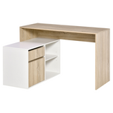 HOMCOM L-Shaped Corner Computer Desk with Cabinet, Drawer and Two Shelves – Home Office, Oak and White
