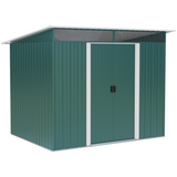 Green pent roof metal garden shed