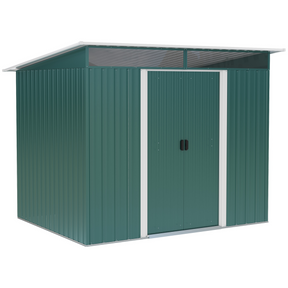Green pent roof metal garden shed
