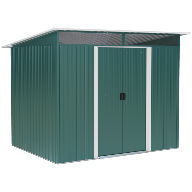 Green pent roof metal garden shed