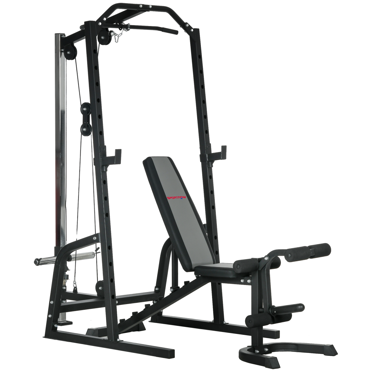 SPORTNOW Smith Machine Power Rack with Pull Up Bar, Lat Pull Down & Adjustable Bench – Home Gym Station