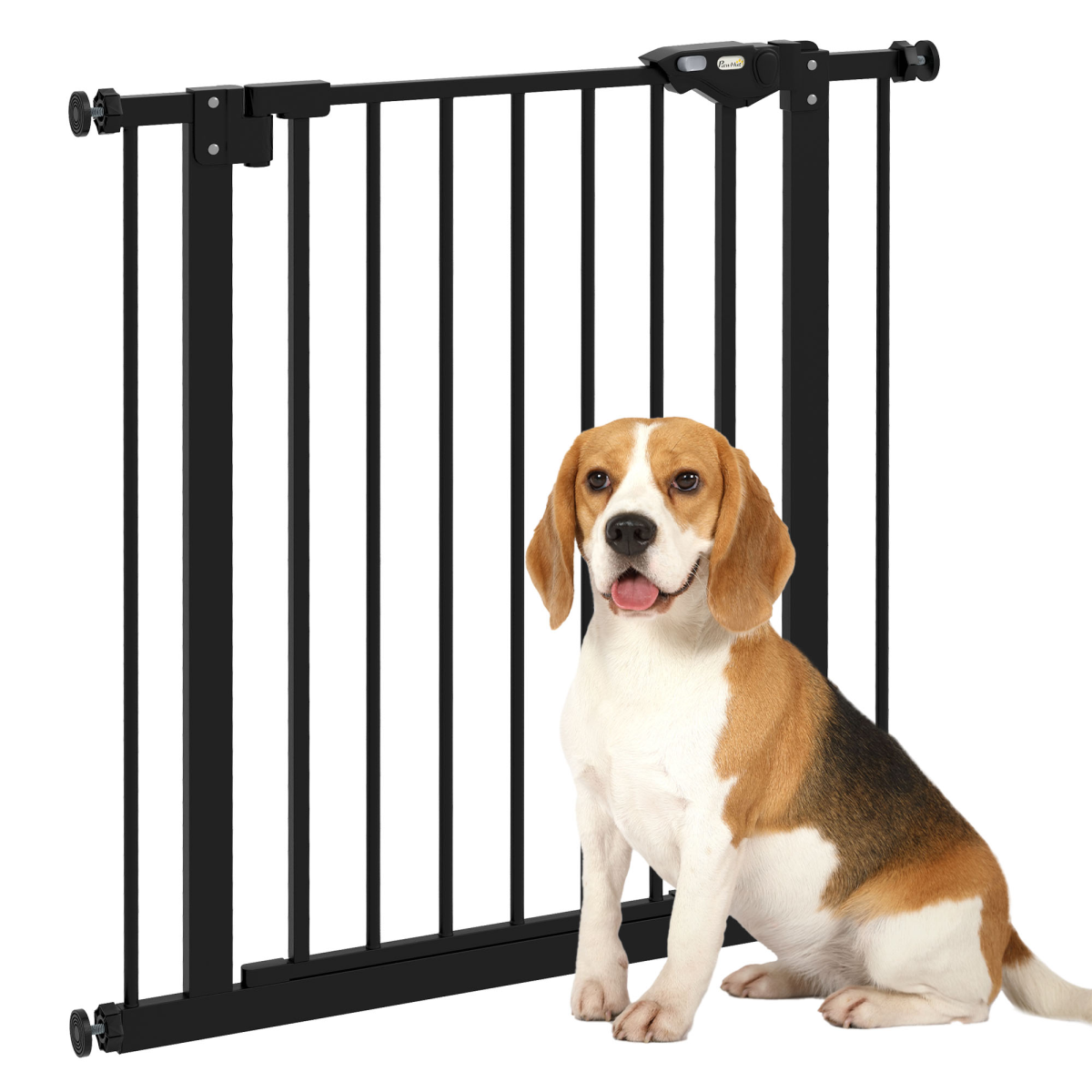 PawHut Adjustable Metal Pet Safety Gate with Extension and Auto-Close Door – Dog Barrier for Doorways, Black
