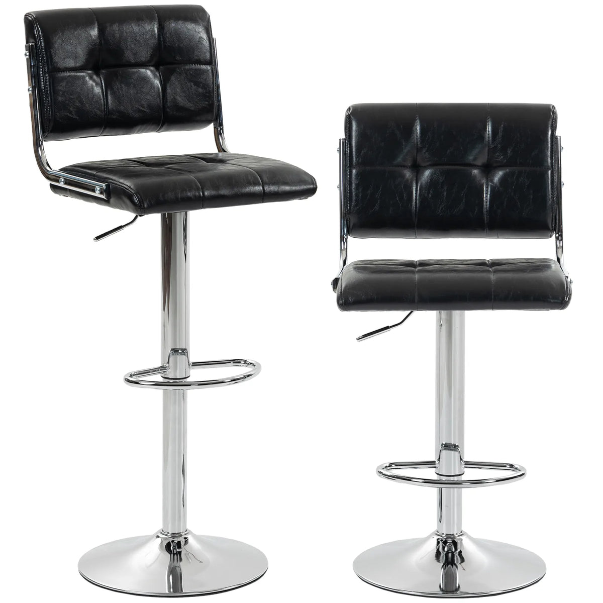HOMCOM Set of 2 Swivel Bar Stools, Adjustable Height PU Leather – Kitchen Breakfast Bar Seating, Black