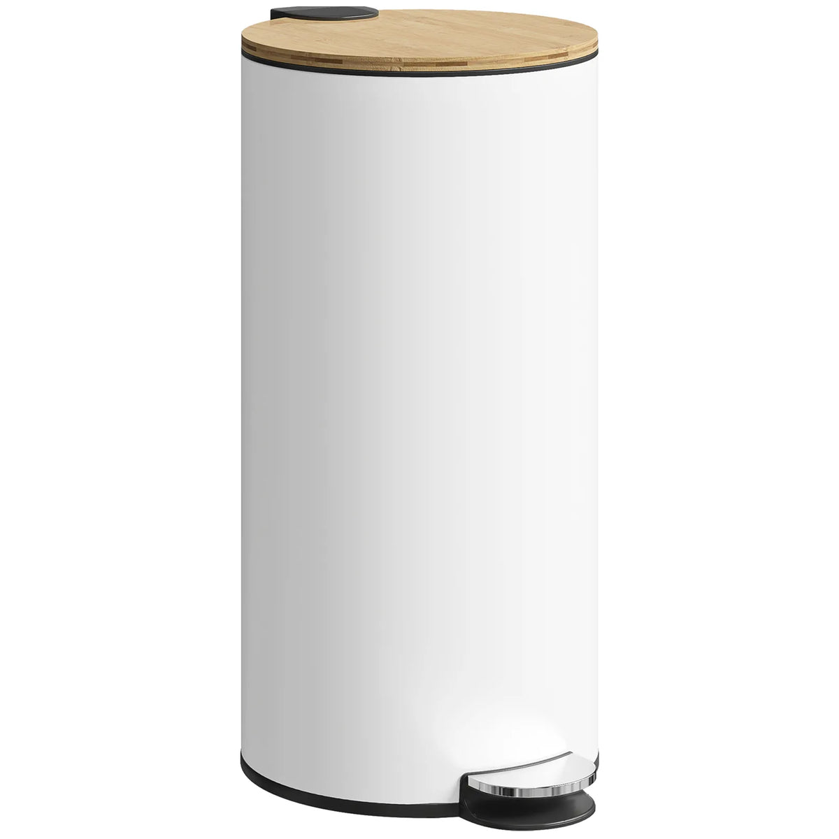HOMCOM 30L Kitchen Pedal Bin with Removable Bucket and Soft-Close Lid – Fingerprint-Resistant, White and Natural