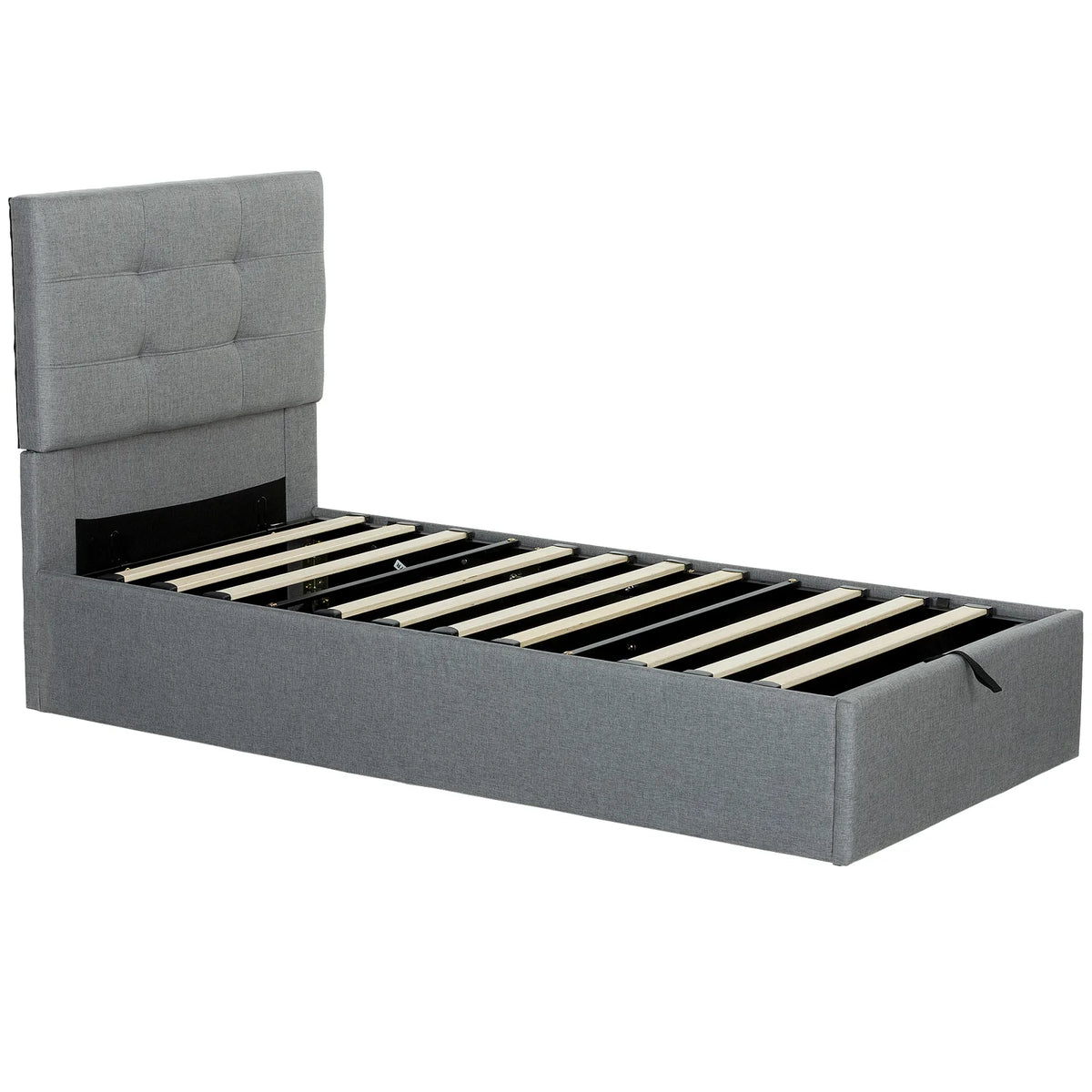 HOMCOM 3ft Single Ottoman Bed with Gas Lift Storage and Upholstered Headboard – Linen-Look Bed Frame, Grey