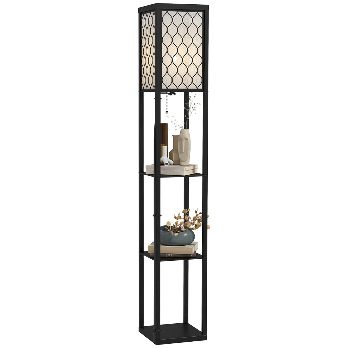 4-Tier Open Shelf Wooden Floor Lamp, 160cm – Black/White
