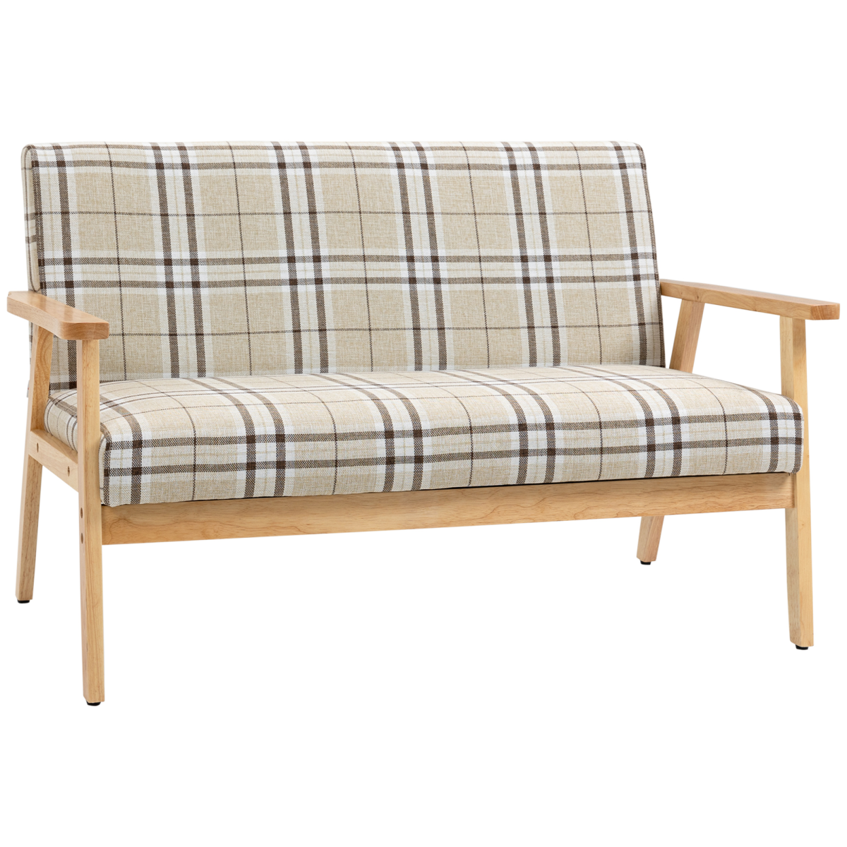 2 seater linen loveseat sofa with rubber wood frame