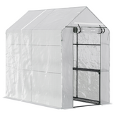 Outsunny Walk-In Garden Greenhouse with 4 Wire Shelves, Roll-Up Door & PE Cover – 186 x 120 x 190cm, White