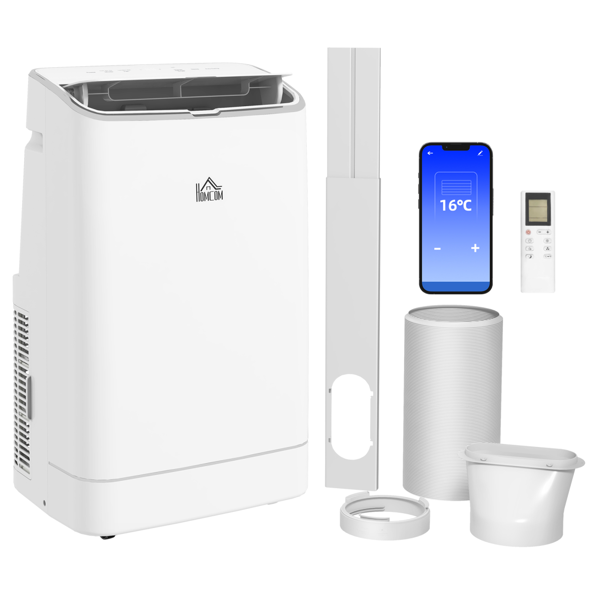 HOMCOM 14,000 BTU Mobile Air Conditioner with WiFi Smart App Control – Cooling & Dehumidifying, 35m², White