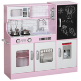 AIYAPLAY Play Kitchen with Toy Phone, Chalkboard, Sink and Ice Maker – Pretend Toy Kitchen Set, Pink