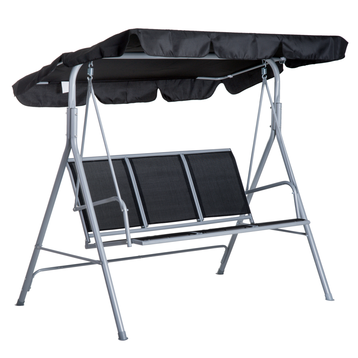Outsunny 3-Seater Outdoor Swing Chair with UV-Protected Canopy, Metal Frame – Garden Patio, Black