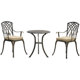 Outsunny 3-Piece Cast Aluminium Garden Bistro Set with Cushions & Parasol Hole – Table and 2 Chairs, Bronze
