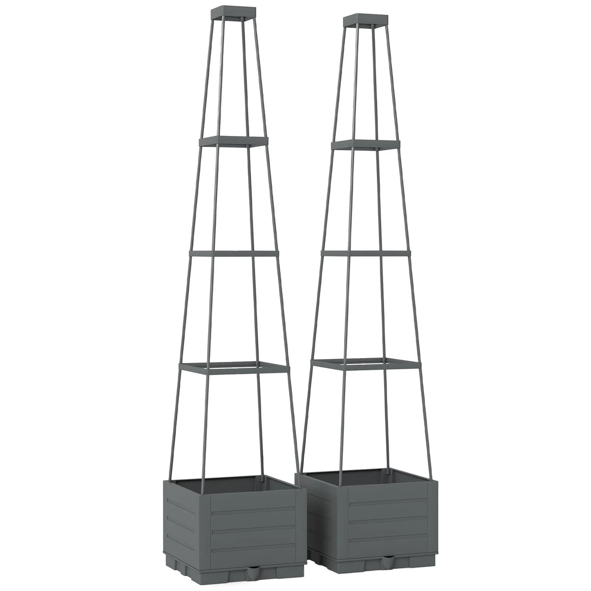 Outsunny Set of 2 Raised Garden Planters with Trellis – 12L Plastic Planter Boxes with Removable Drainage Trays