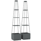 Outsunny Set of 2 Raised Garden Planters with Trellis – 12L Plastic Planter Boxes with Removable Drainage Trays