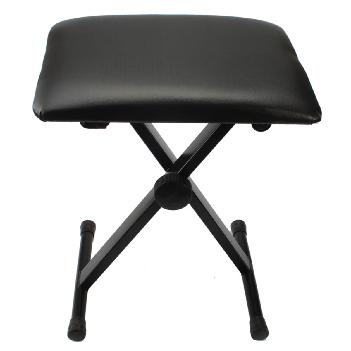 Adjustable Folding Piano Bench Stool with Padded Leather Seat – H-Frame, Height 45.7–50.8cm, Black