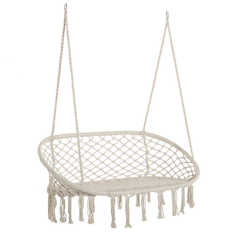 Cream macrame hanging hammock chair