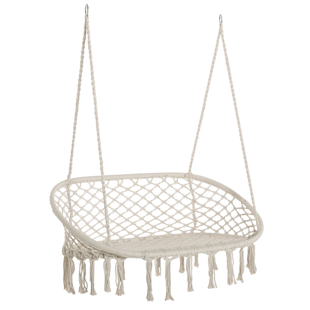 Cream macrame hanging hammock chair