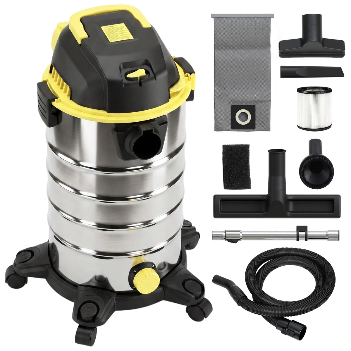 HOMCOM 1400W Wet and Dry Vacuum Cleaner with Blower Mode, 30L Stainless Steel Tank, 5-Layer Filter – Yellow