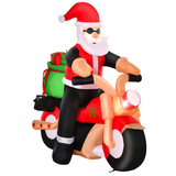 HOMCOM 5.5ft Light-Up Inflatable Santa Claus Riding a Motorbike with Gifts – IP44 Christmas Lawn Decoration