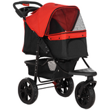 PawHut Folding 3-Wheel Pet Stroller with Adjustable Canopy, Brake and Storage Basket – Small Dog Pushchair