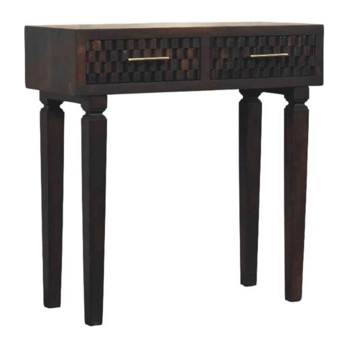 Artisan Furniture Solid Wood Arno Console Table with 2 Hand-Carved Drawers – Hallway or Desk, Dark Brown