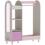 AIYAPLAY Kids Clothing Rack Wardrobe with Glowing Lights Mirror, Fabric Drawer and Shelves, Ages 3–8 – Bedroom, Pink