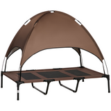 PawHut Elevated Dog Cot Bed with Removable Canopy, 122 cm – Outdoor Pet Shelter for XXL Dogs, Coffee