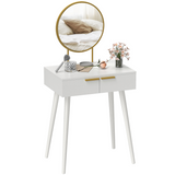HOMCOM Modern Dressing Table with 2 Drawers & Round Mirror – Bedroom Vanity Table, White