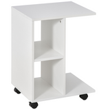 White C-shaped mobile end table