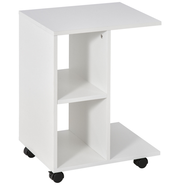 White C-shaped mobile end table