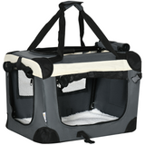 Pawhut 51cm Foldable Pet Carrier with Cushion, 3 Doors & Mesh Windows – For Mini Dogs and Cats, Grey