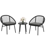 Outsunny 3-Piece Wicker Bistro Set with 2 Round Chairs, Padded Cushions & Metal-Top Coffee Table – Patio Balcony Furniture, Black/Dark Grey