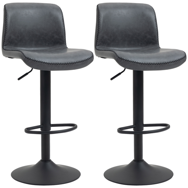 Set of 2 retro PU leather swivel bar stools