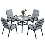 Outsunny 5-Piece Garden Dining Set with Glass-Top Table, Umbrella Hole & 4 Cushioned Chairs – Patio Furniture