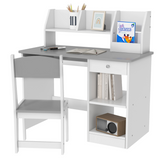 ZONEKIZ Kids Desk and Chair Set with Storage Shelves & Drawer – Study Furniture for 5-8 Years, Grey