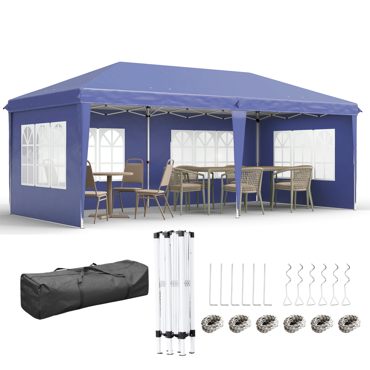 Outsunny 3x6m Heavy-Duty Gazebo Marquee Party Tent with 4 Removable Walls & Steel Frame – Garden Events, Blue