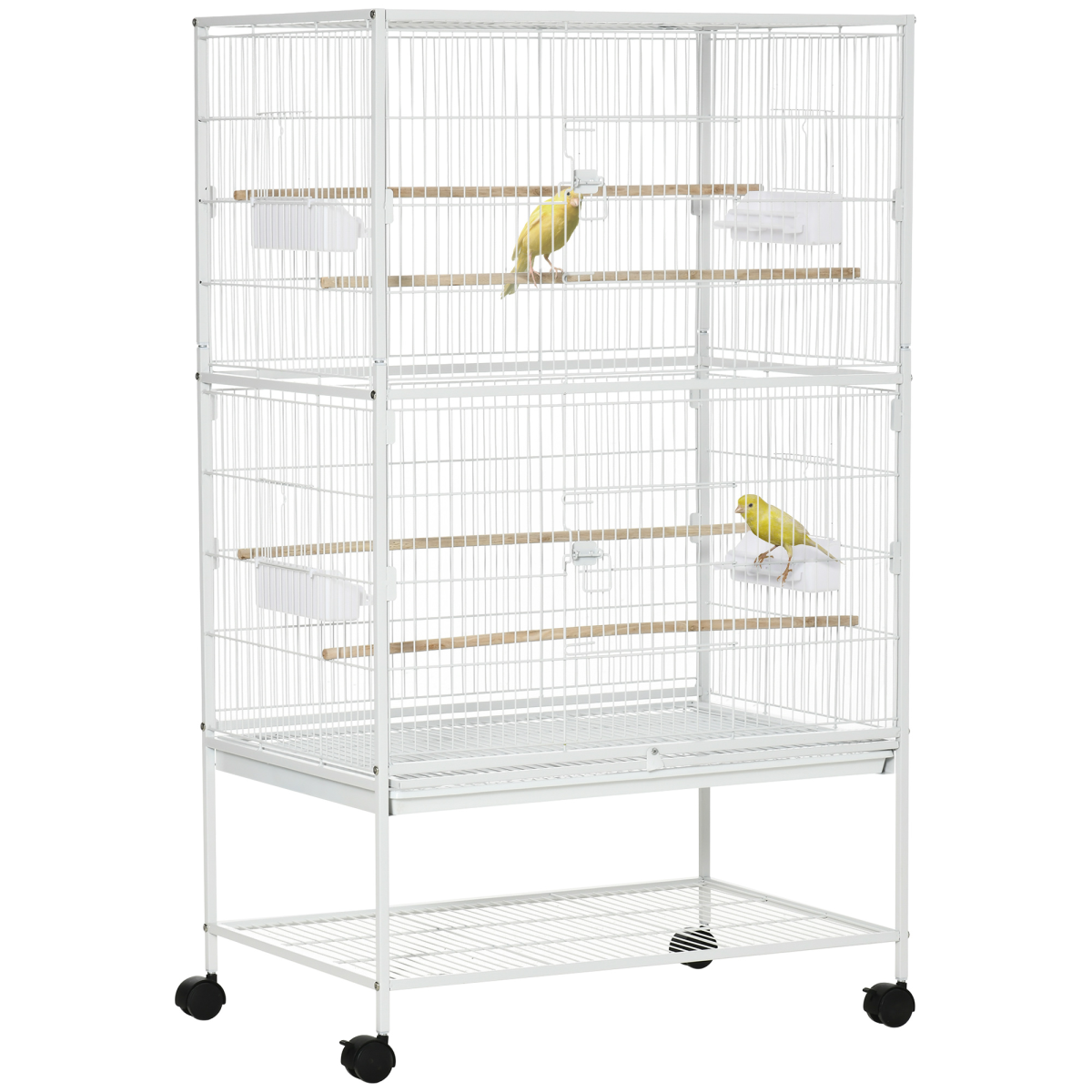 Pawhut Large Bird Cage with Rolling Stand, 4 Perches & Tray – For Budgies, Finches and Canaries, White