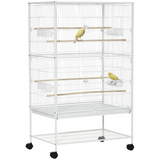 Pawhut Large Bird Cage with Rolling Stand, 4 Perches & Tray – For Budgies, Finches and Canaries, White