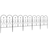 Outsunny 5 Piece Decorative Metal Garden Fencing, Border Edging with Heart Scrollwork – 305 x 81 cm, Black