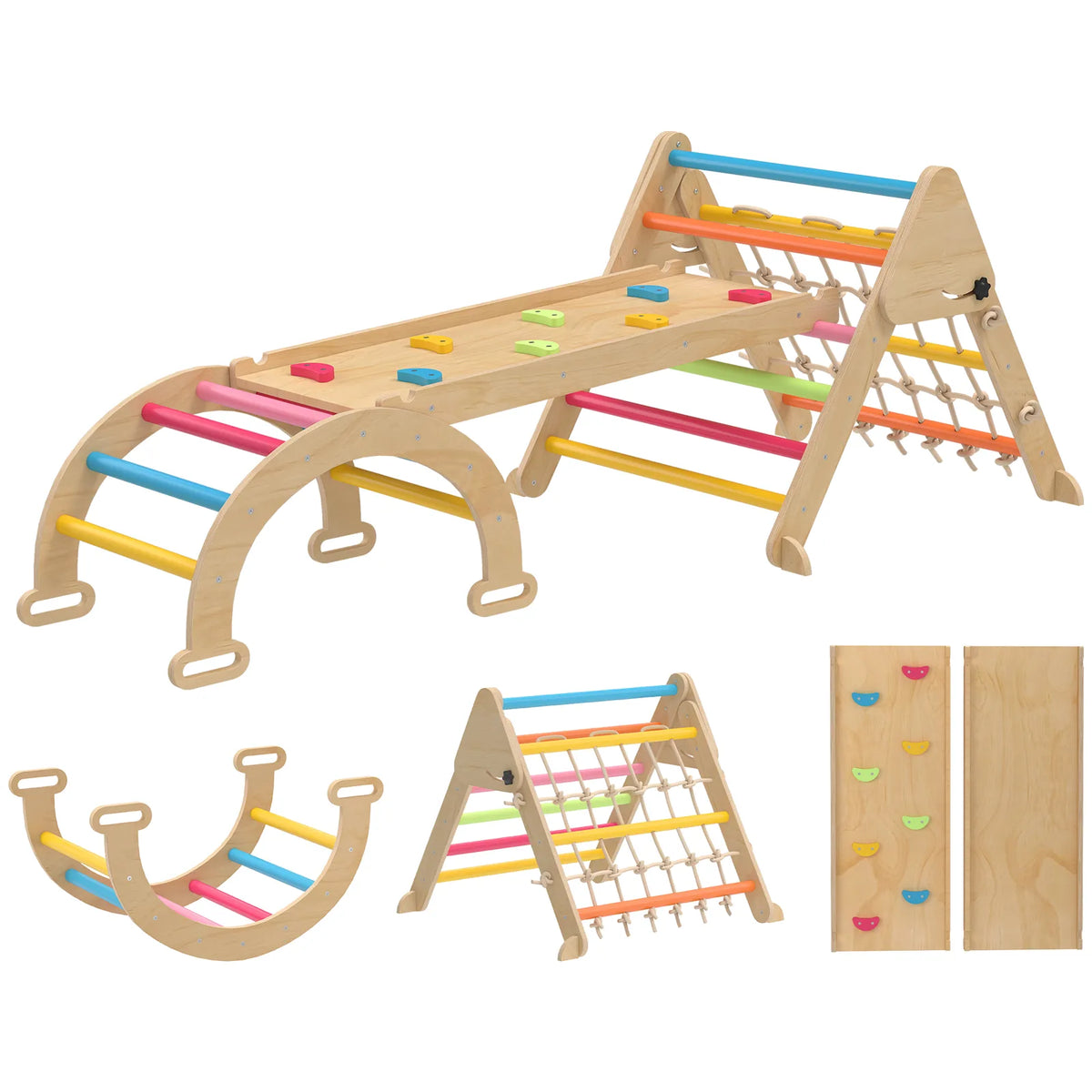 AIYAPLAY 8-in-1 Toddler Climbing Frame with Slide, Arch and Triangle Ladder – Indoor Play Set, Multicolour