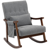 HOMCOM Rocking Accent Chair with Rubberwood Frame, Side Pocket & Pillow – 35° Rocking Armchair, Grey