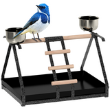 Pawhut Portable Bird Stand with Wooden Perch, Ladder & 2 Stainless Steel Bowls – Steel Base