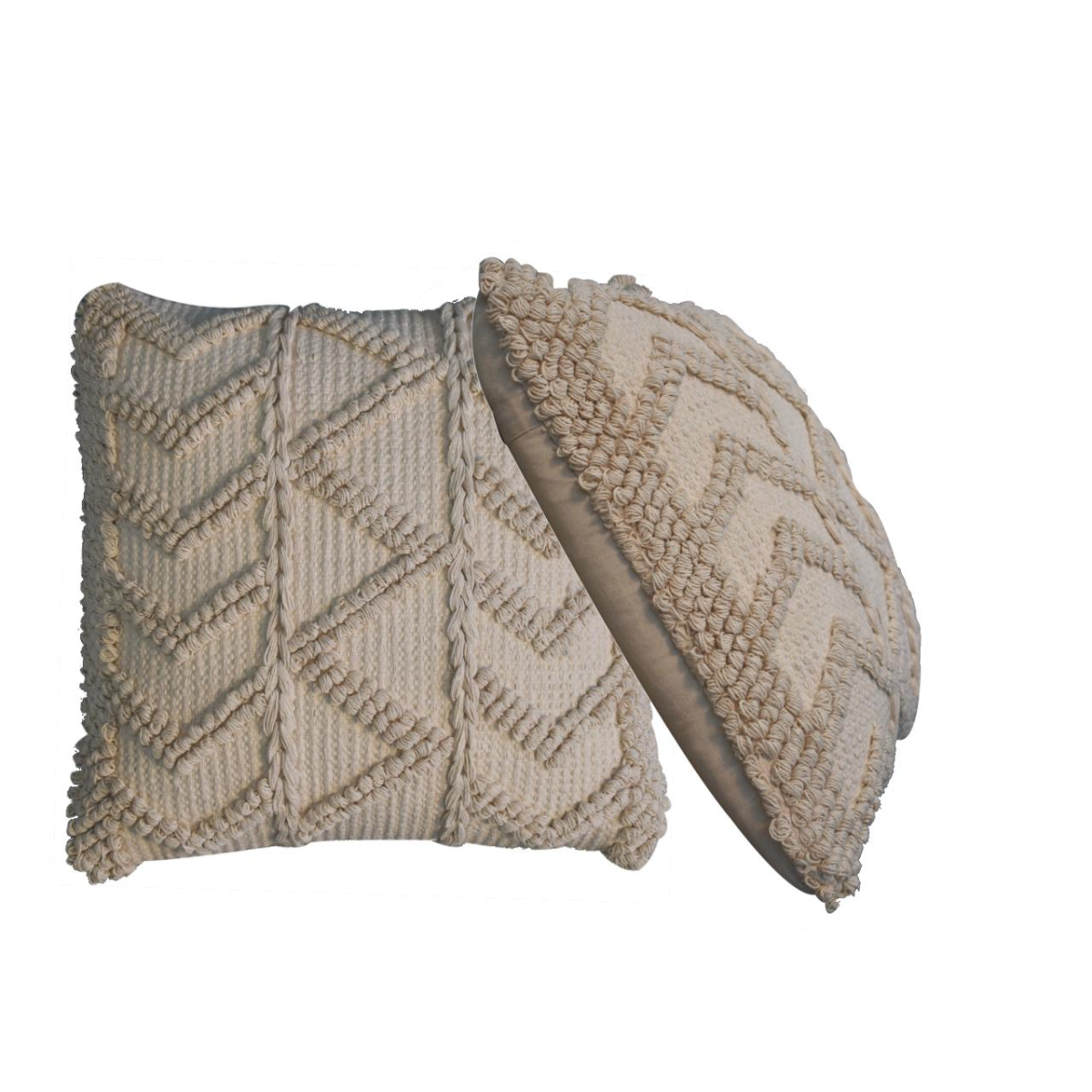 Artisan Furniture Alda Cushion Set of 2 – Zig-Zag Design Scatter Cushions with Plump Filling, Cream