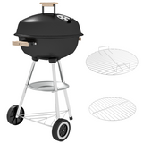 Outsunny Steel BBQ Grill with Porcelain Enamel Lid, Air Vents & Bottom Shelf – Wheeled Barbecue, 85cm High