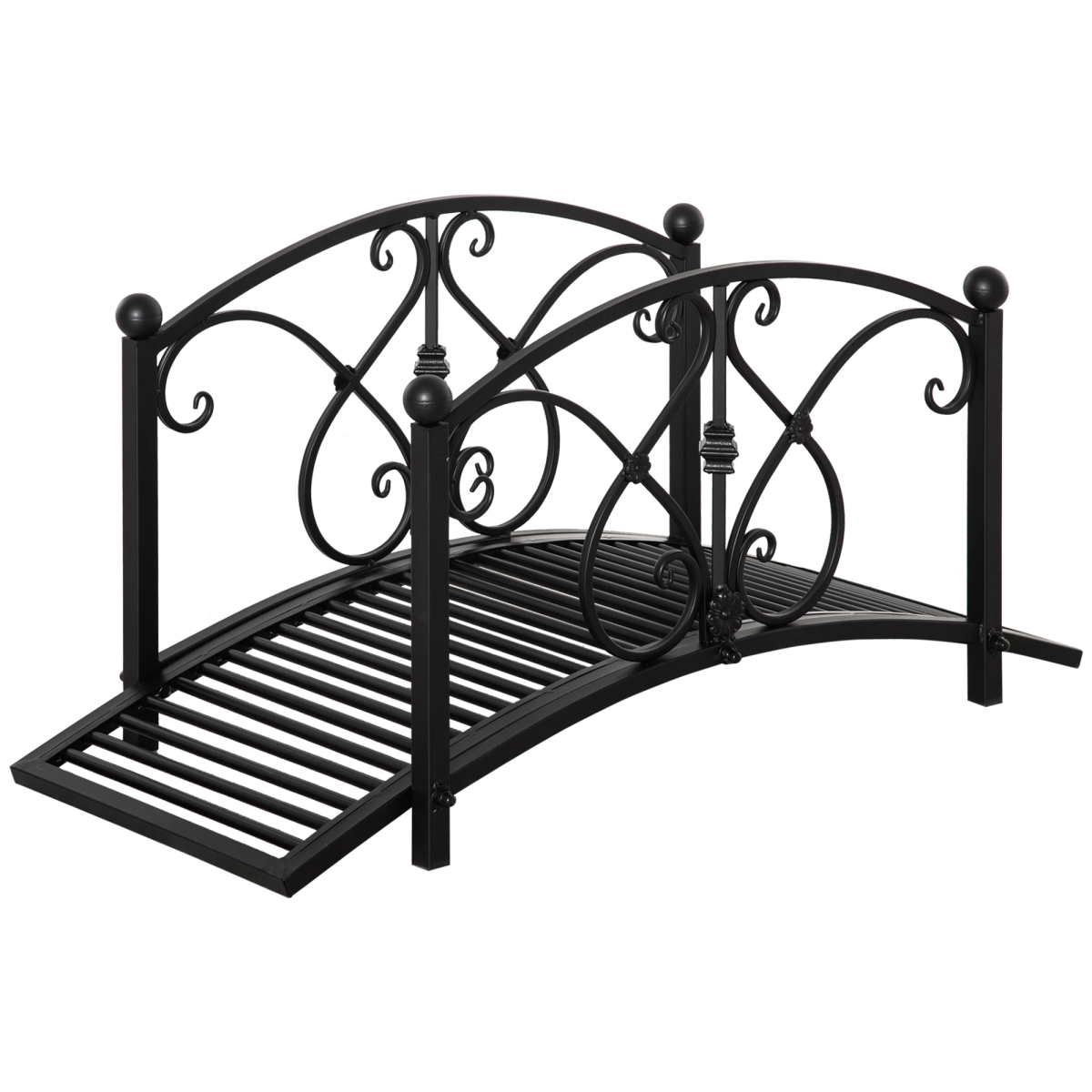 Outsunny Decorative Metal Garden Bridge with Safety Rails, 102cm – Arched Footbridge for Streams & Ponds