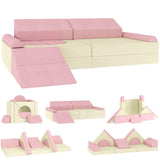 AIYAPLAY 12-Piece Foam Modular Soft Play Set with Slide – Kids Convertible Play Sofa for Playroom, Pink